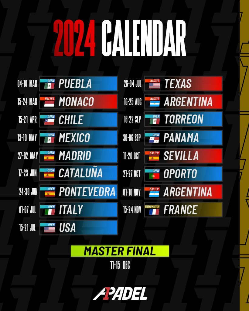 A P Del Oficializ El Calendario Final Para Toda La Temporada Padel